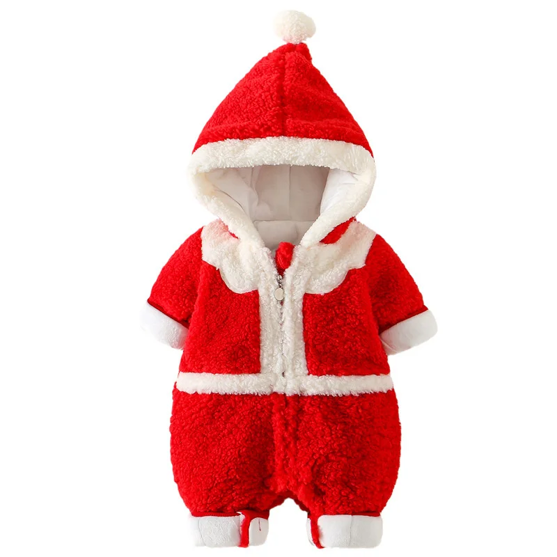 

Newborn Baby Clothes Rompers Winter Boy Girl Toddler Hoodie Jumpsuits Red Warm Zipper Infant Romper