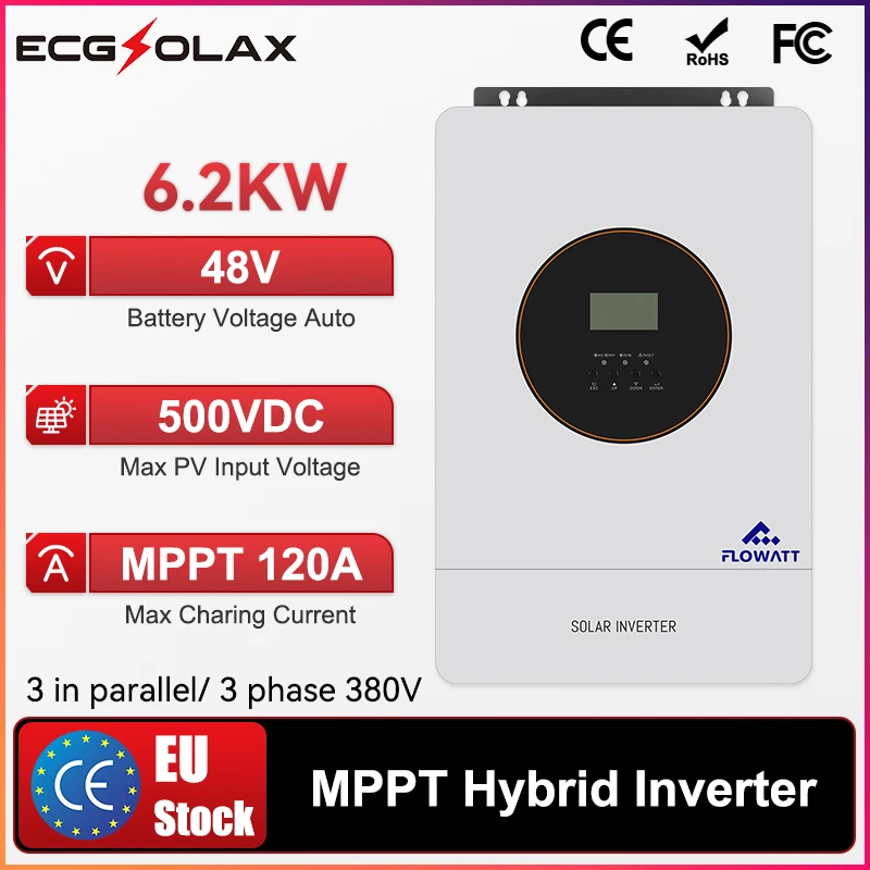 Invenzioni Flowatt 6.2kw Solar Hybrid Inverter 48V 220V with 120A MPPT