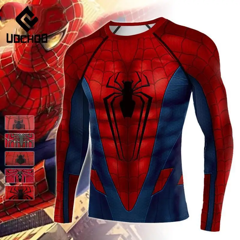 Spider Print Compression Shirts for Men Superhero Cosplay Costume Gym Fitness Sportswear Carnival Party Tops Comic Con Costumees