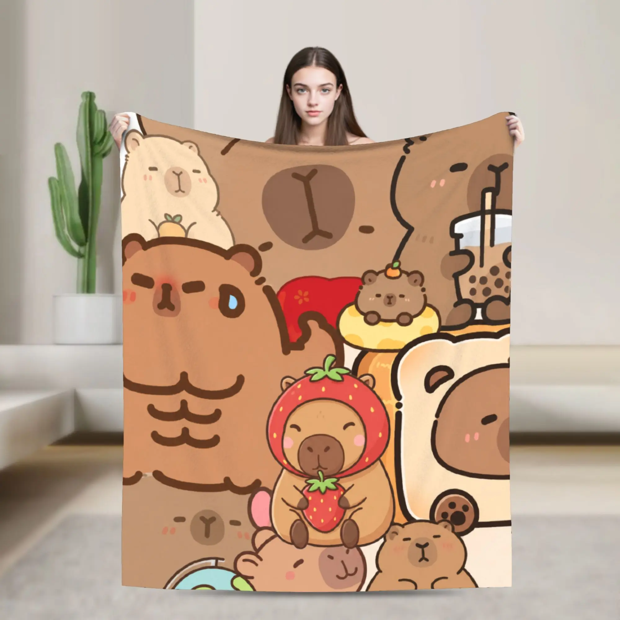 Capybara Stack Group Cute Blanket Quality Warm Soft  Throw Blanket Winter Picnic Couch Chair Sofa Bed Street Trend Bedspread