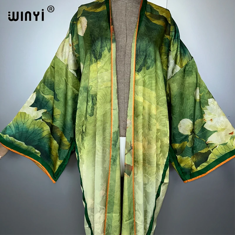 WINYI haute qualité Double face imprimé abaya dubaï robe de luxe vêtements de plage Boho Cardigan élégant Sexy vacances à manches longues Kimono