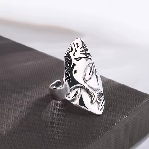 New Arrival Trendy Creative Abstract Face Design Thai Silver Female Party Ring Jewelry For Women Christmas Gifts Never Fade