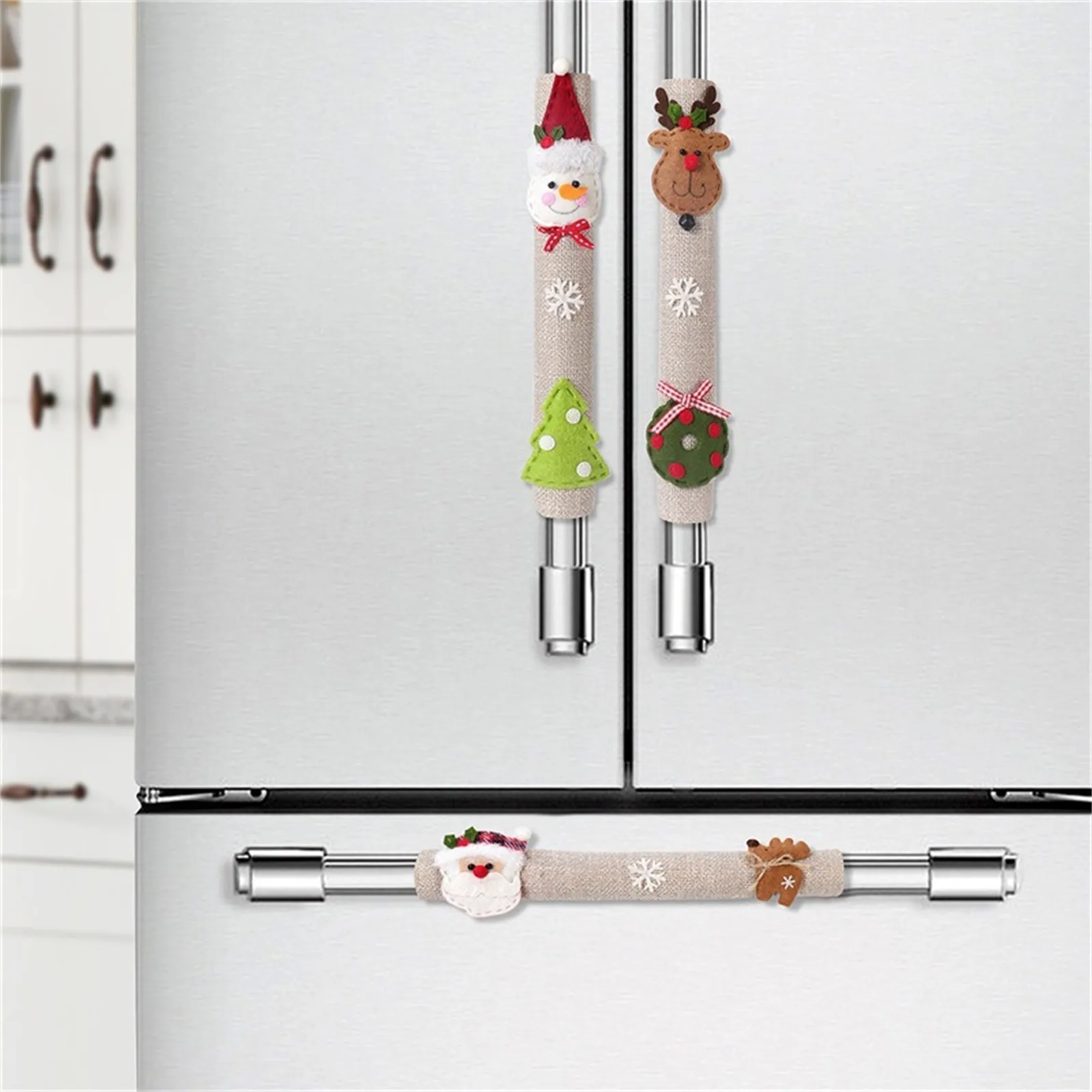 3pcs Christmas Refrigerator Handle Covers Kitchen Decoration Santa Claus Snowman Elk Refrigerator Door Handle Covers