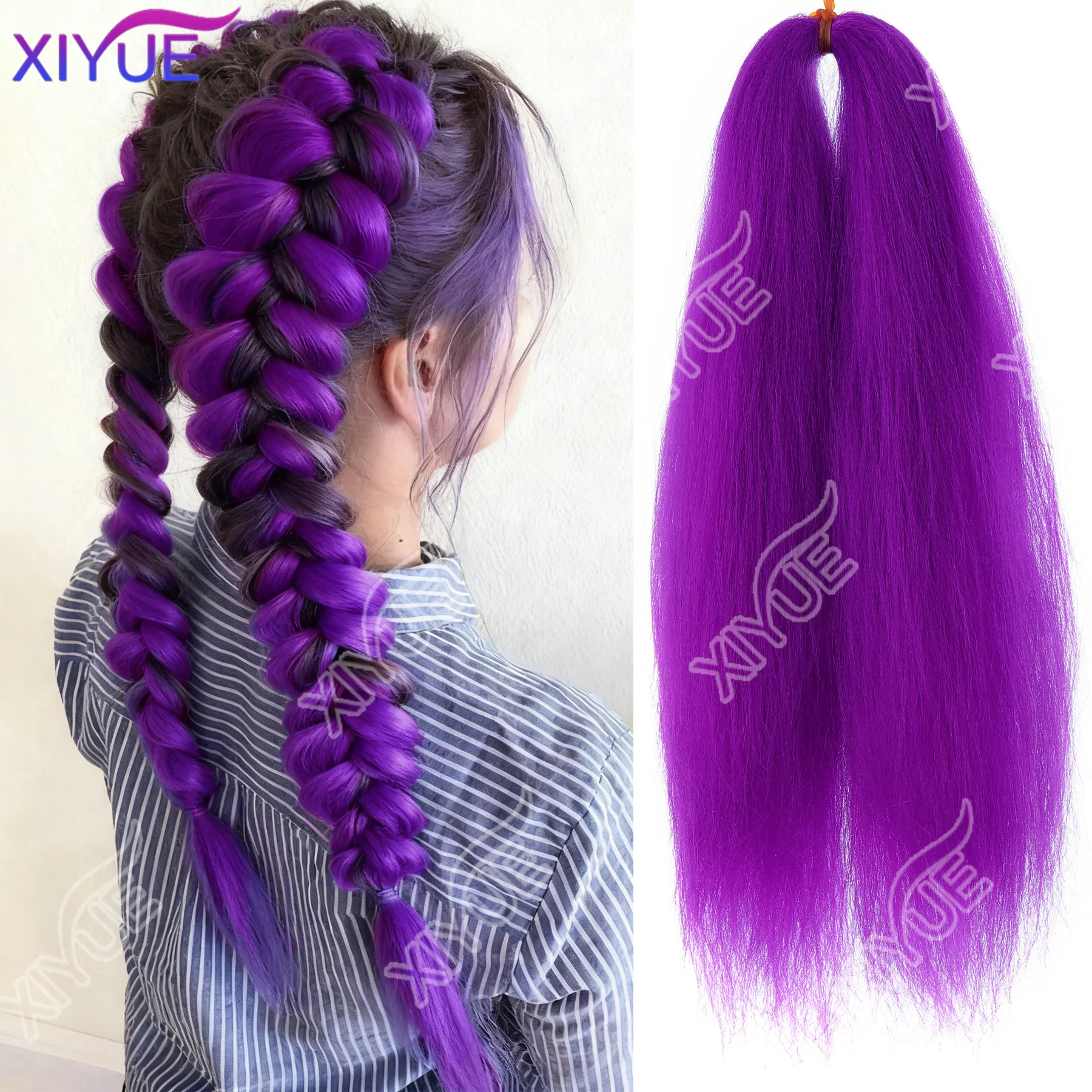 

Синтетические плетеные волосы XIYUE, предварительно растянутые 14-дюймовые фиолетовые наращивание волос для косичек, синтетические волосы, сделай сам, фиолетовая коса с хвостиком
