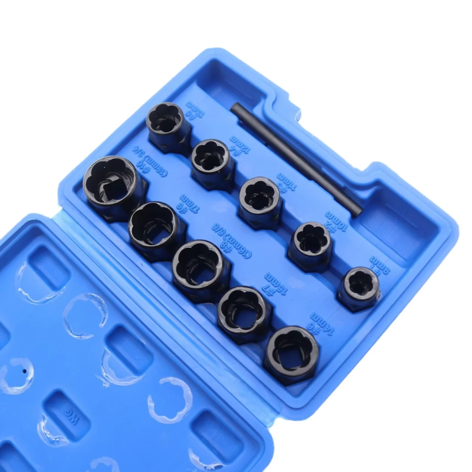 11-teiliges Twist-Steckschlüssel-Set, 9–19 mm Radmutter-Entferner-Set, beschädigter Bolzen, Schraubenmutter-Extraktor-Werkzeug-Set, einschließlich einer Stanzstange