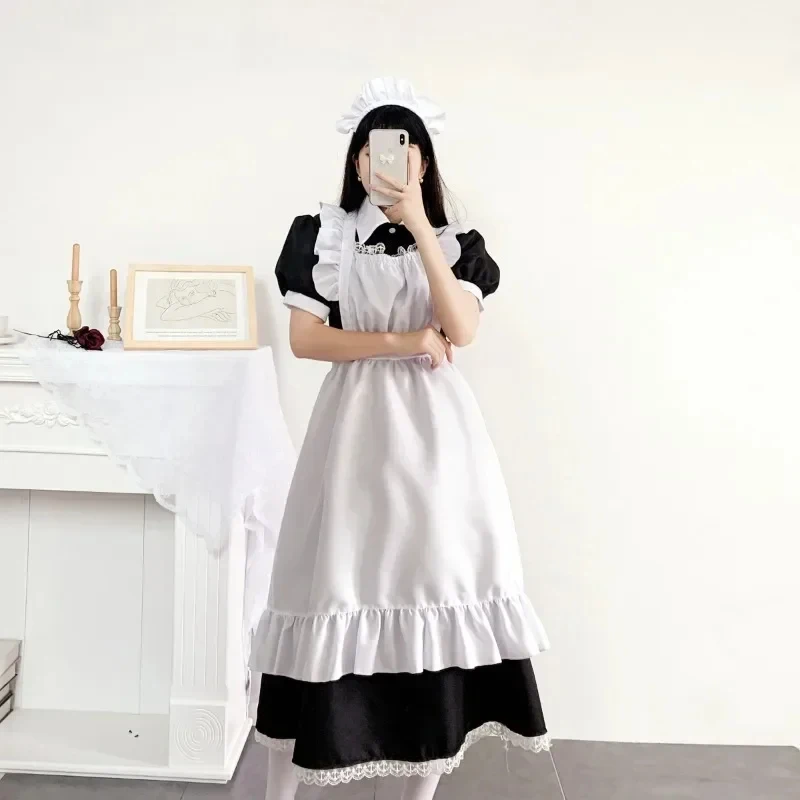 

s;3'c\5/b'Plus Size Anime Cosplay School Girl Maid Uniform Goth Lolita Black White Medieval Dress Long Sl3'f,6\b;8/
