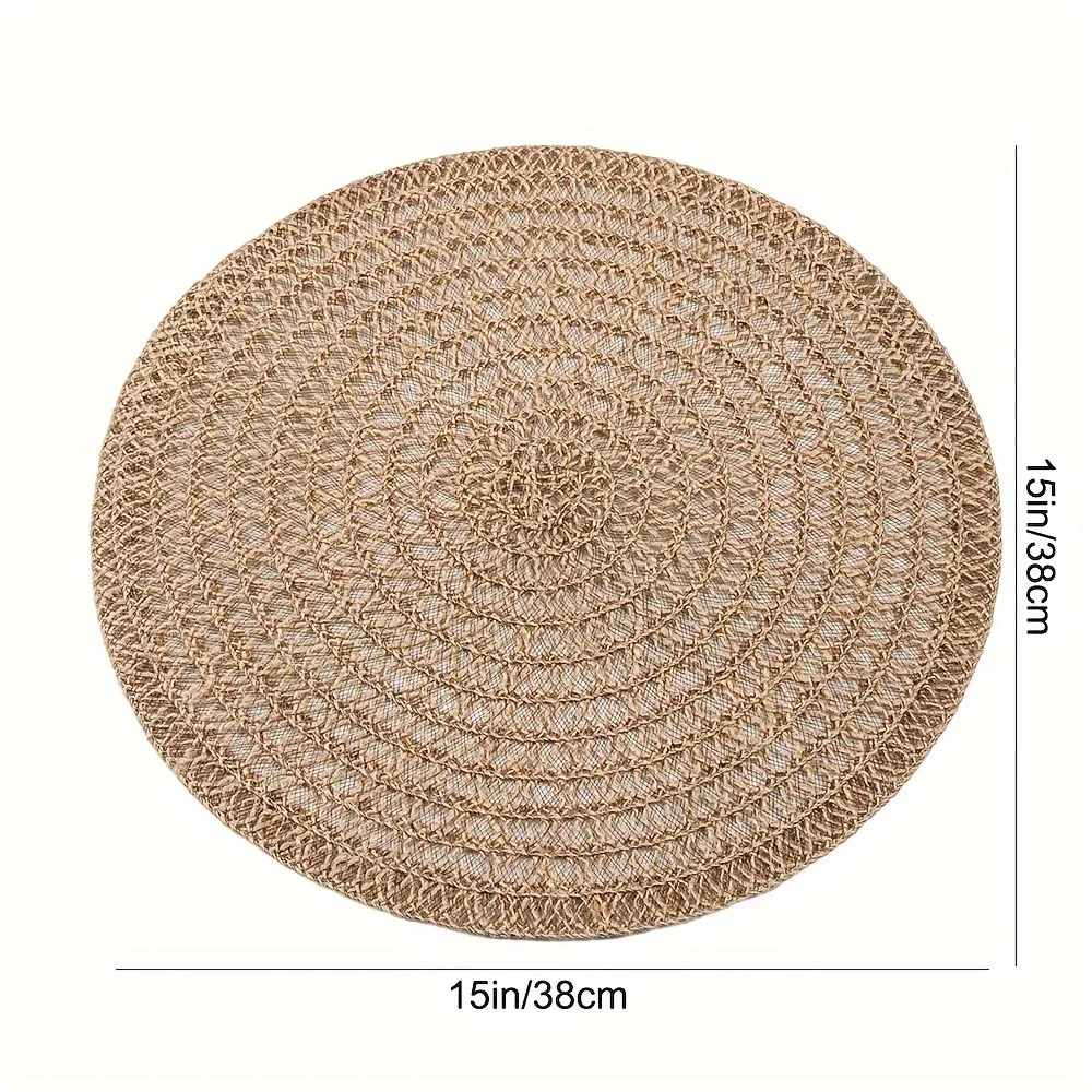 6pcs Jute Placemats Natural Material Non-Slip Heat Resistant Round Placemat Woven Mats for Parties Wedding Kitchen Table Decor - Image 5