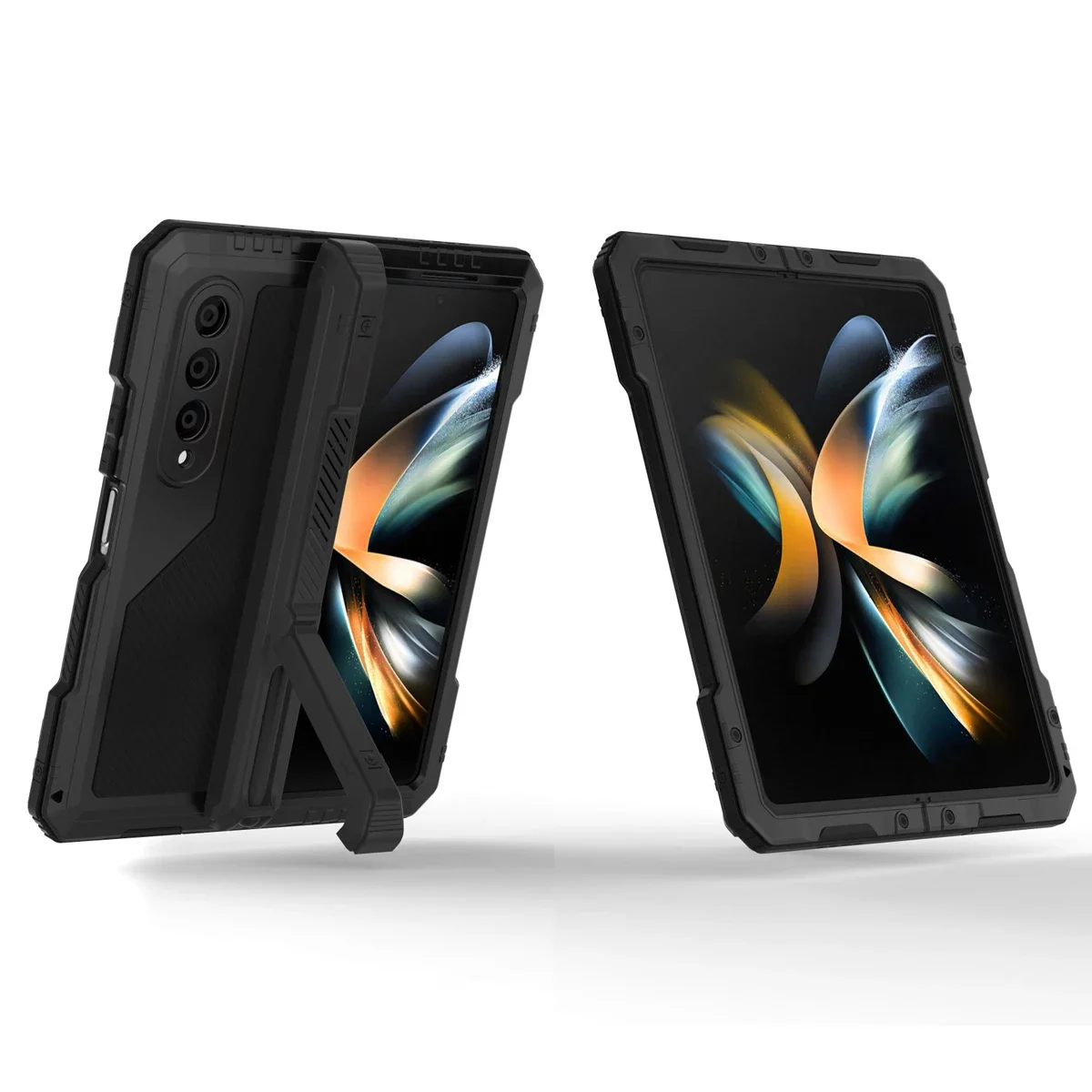 Rugged armored 360 complete phone case for Samsung Galaxy Z Fold5 4 Metallic aluminum shock protection cover