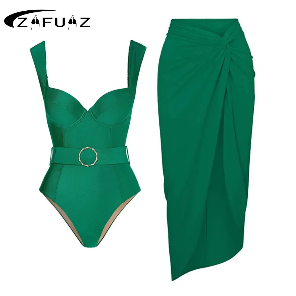 ZAFUAZ-Bikinis sexy à fleurs 3D pour femmes, maillot de bain une pièce, jupe à volants, initié, monokini découpé, maillots de bain, robe de bain trempée, 2024