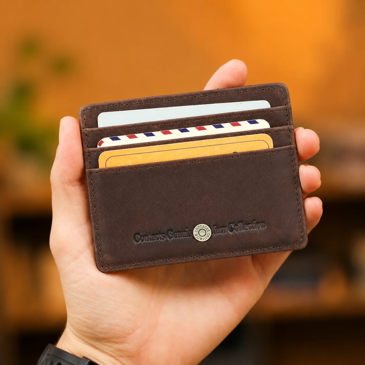 CONTACT'S magiczne portfele prawdziwej skóry mężczyzn Slim portfele karta RFID posiadacze klip na pieniądze Ultra cienkie małe Mini portfele na prezent dla mężczyzny