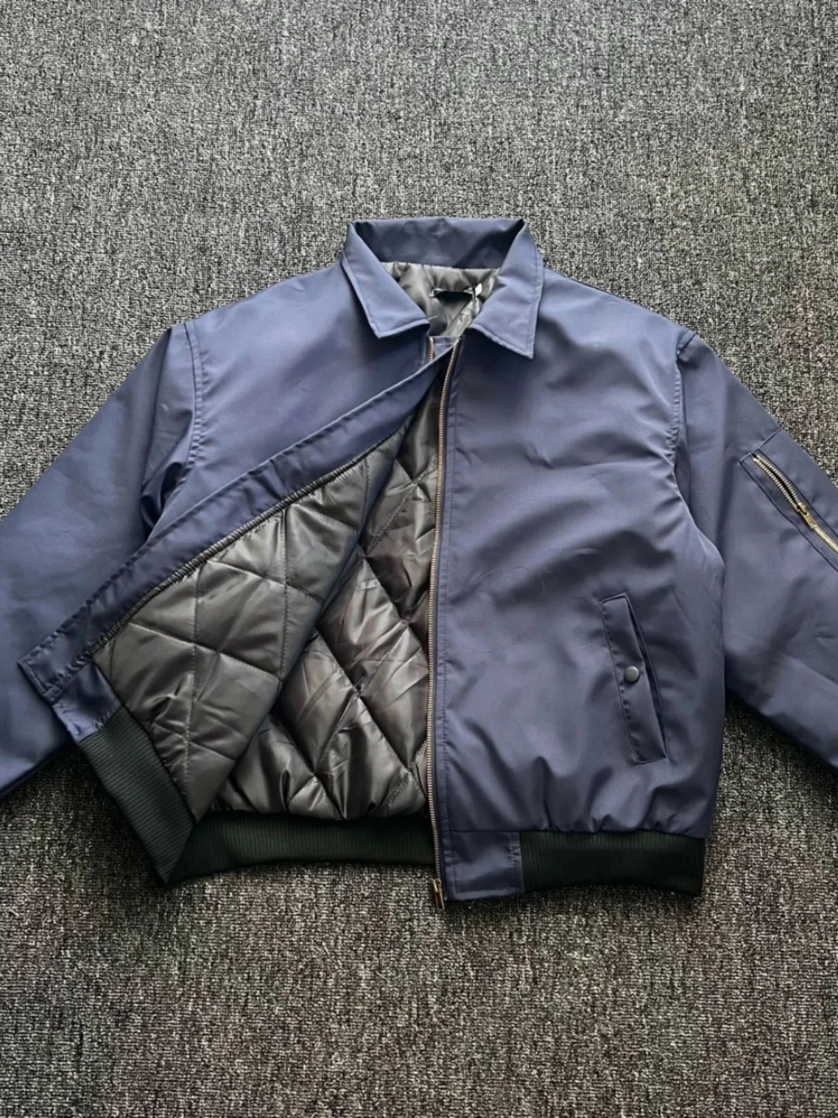 

American Sle Cotton Flight Jaet Men's Winter Navy Blue Bomber Jaet ort Cotton Coat Haome Flip Collar Polyester Fil...