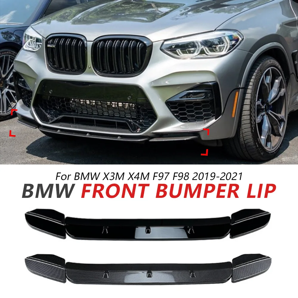 

Губа переднего бампера для BMW X3M X4M F97 F98 2019-2021, глянцевый черный бампер, спойлер, передние аксессуары для губ, обновление автомобиля