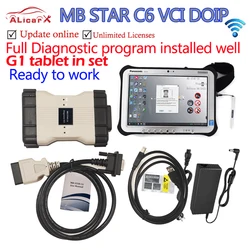 Unlimited license MB star C6 VCI with G1 tablet ready to work forBenz DOIP cars diagnostic off line coding MB vehicle latest DTS