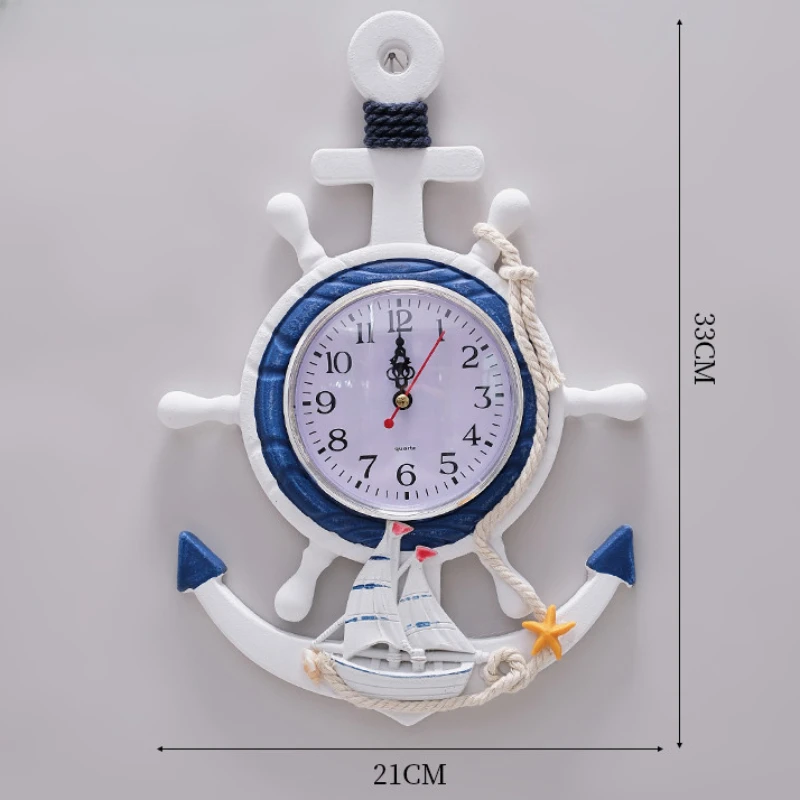 Mediterranean Style Blue White Ship Rudder Anchor Creative Personality Wall Clock Electronic Watch Decoration Navigation Clock