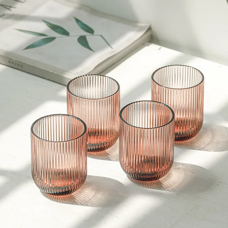 Nordic Ribbed Style Colored Glass Tumbler, Stemless Wine Tumbler, Whiskey, Water, Milk Juice, Glass Cup, 1 Piece, 250ml