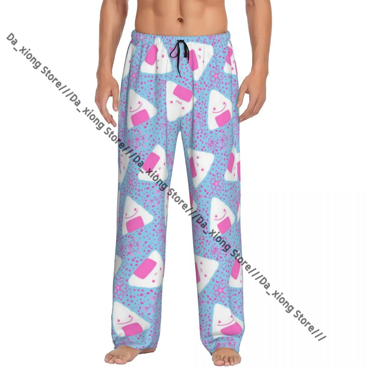 

Men's Casual Pajama Sleeping Pants Cartoon Food Kawaii Onigiri Pattern Lounge Loose Trousers Comfortable Nightwear