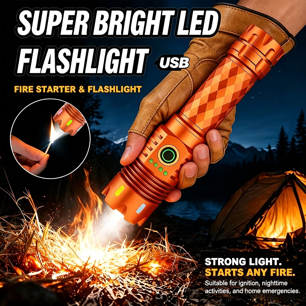 最強の新型led懐中電灯-超高輝度-ハイルーメン-type-c充電-タクティカルパトロールトーチ-テールマグネット式-作業用屋外ライト