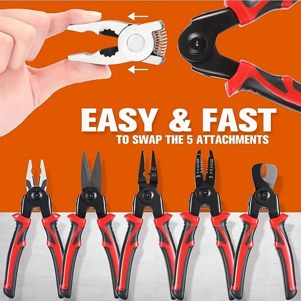 

Special Pliers for Electrician 5 in 1 Multitool Pliers Wire Stripper Crimping Plier Needle Nose Wire Cutter Interchangeable Head