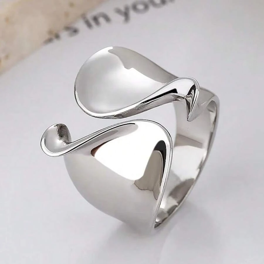 Silver Couple Rings for Women, Minimalist Handmade Statement Ring, Oversized Simple Design for Party, Durable Jewelry Gift for Anniversary, Birthday, Valentine's Day & Daily Wear