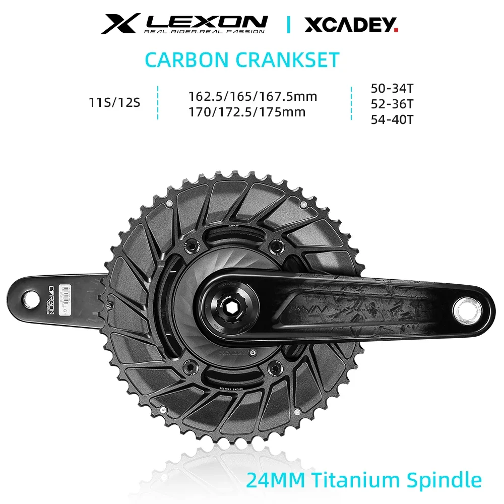 値下げ【美品】LEXON 自転車 クランクセット ブラック LEXON ロードバイクフルカーボンクランクセット 362 グラム 24