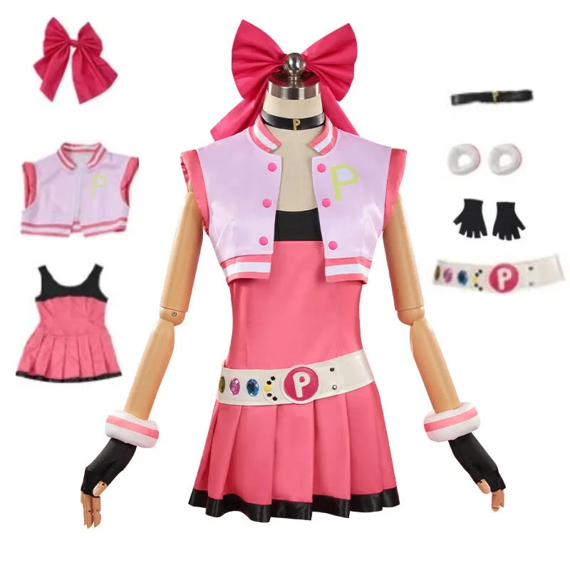 

Anime Power-Puff Girls Blossom Pink Cosplay Costume Super Hero Girls Halloween Carnival Party Stage Show Retro Cosplay Full Set