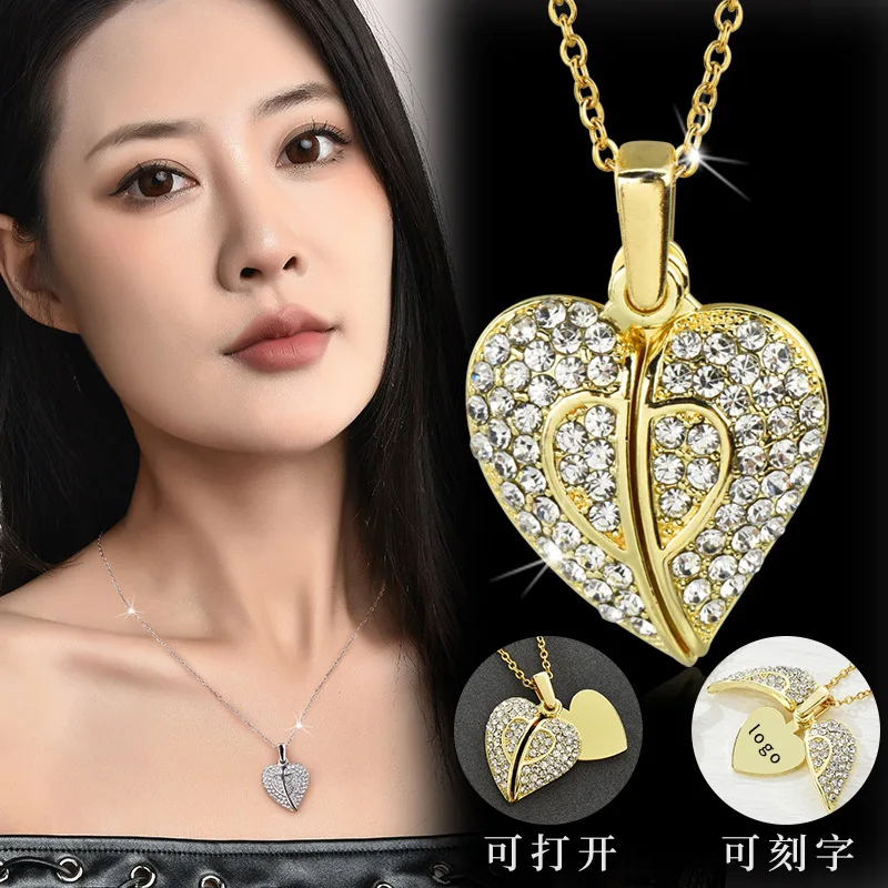 قلادة جديدة وعصرية على شكل قلب بأجنحة وسلسلة على شكل عظمة الترقوة منقوشة بالكلمات