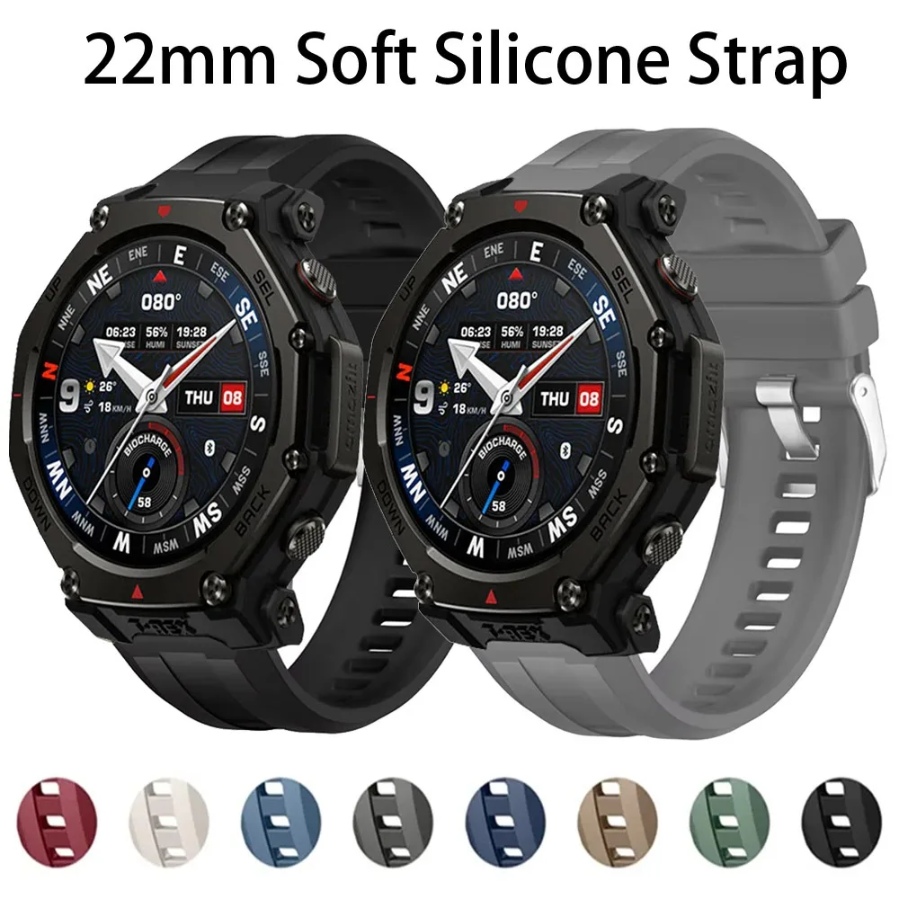 22 mm weiches Silikonarmband für Amazfit T-Rex3 Pro 48 mm, bequemes Armband für Amazfit Helio/Bip 5-6/Balance 2-1, Zubehör-Armband
