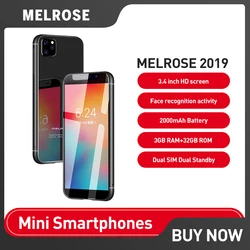 Melrose-telefone celular ultra fino quad core, telefones super mini android, 4g lte, 5mp, 2000mah, reconhecimento facial, 3,4 em, 2019