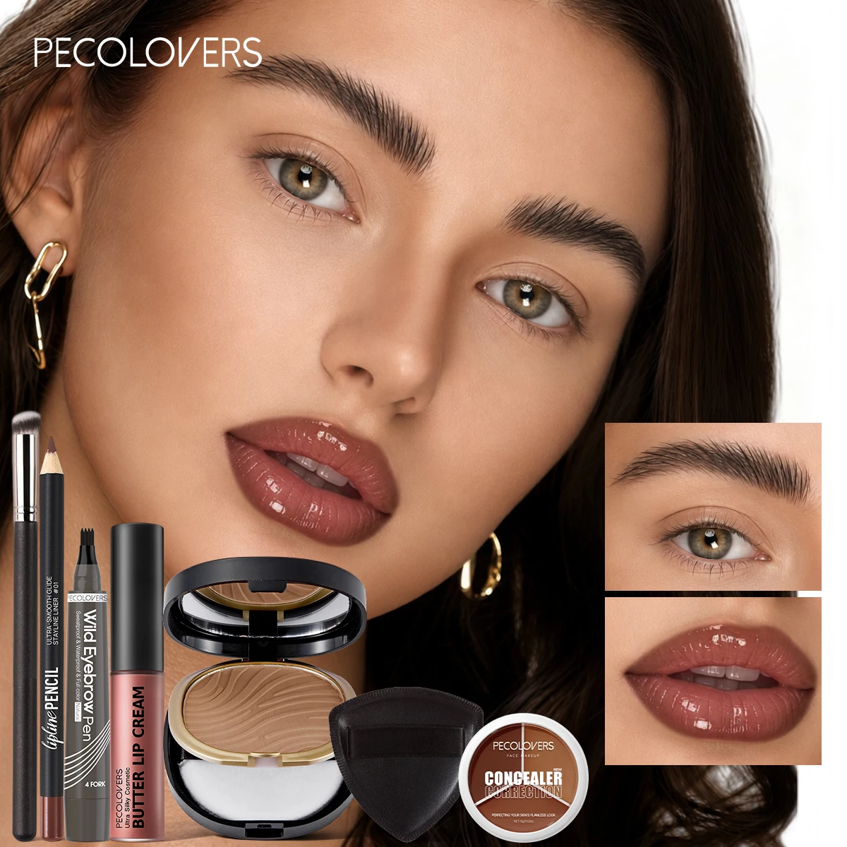 7PCS Face Makeup Set, Long‑Lasting Concealer, Contour Powder, Lip Cream, Waterproof Eyebrow Pen With Makeup Brush