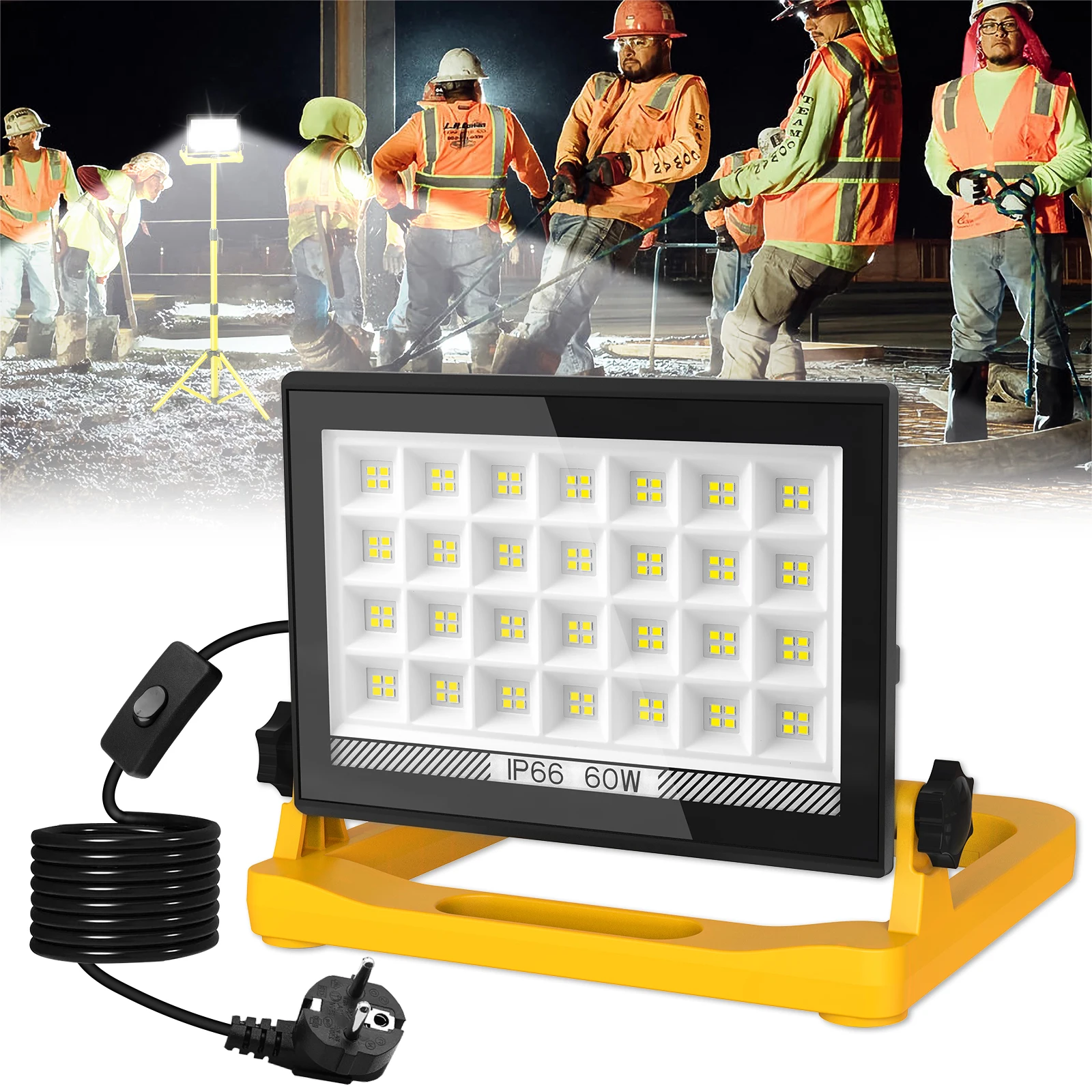 60W 5400LM Folding Stand Work Light IP66 Waterproof 112LEDs Magnetic Work Light Rotatable Portable Job Site Lighting Outdoor