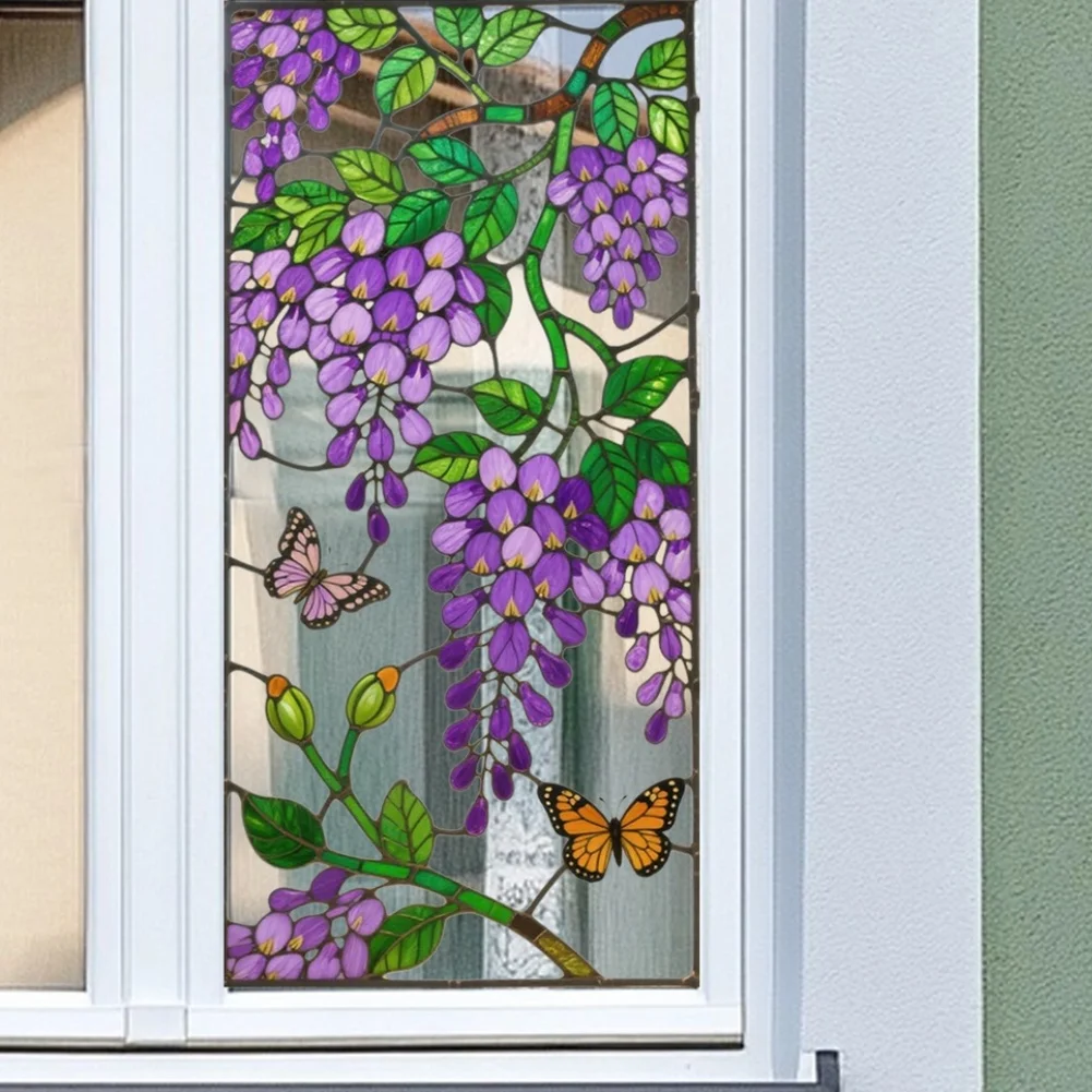 Contemporary Interior Cling Featuring Asymmetrical Vine Growth and Dispersed Floral Elements For Glass Surfaces