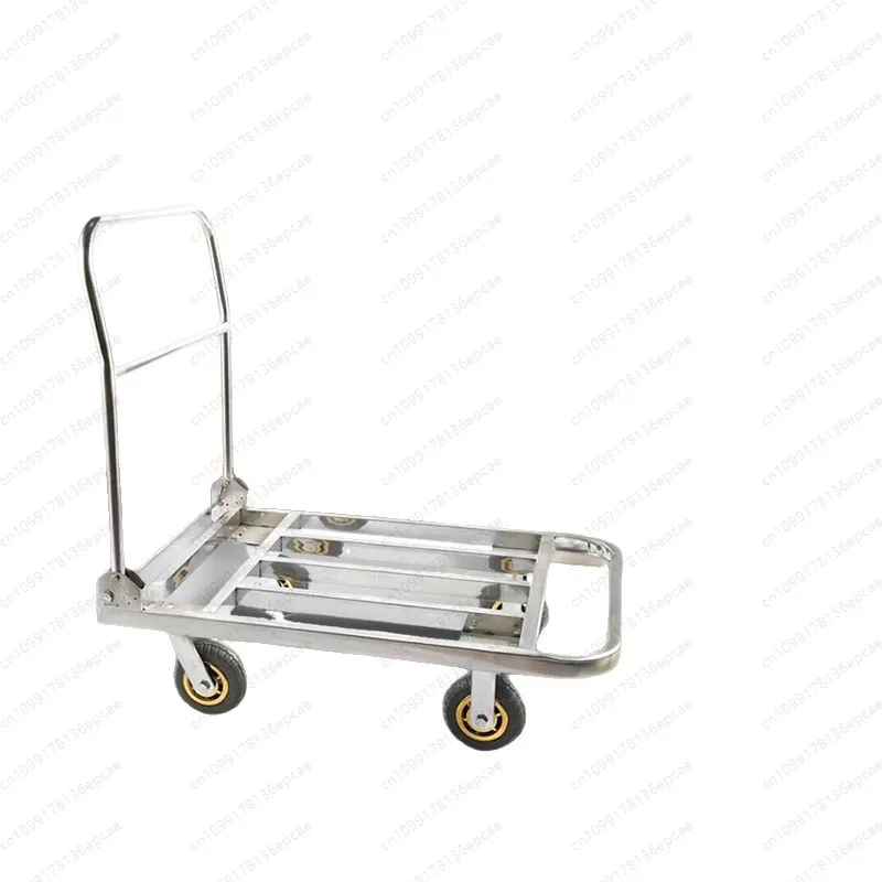 Stainless steel trolley truck Airport high-speed rail trolley Pull goods trolley Folding flatbed truck