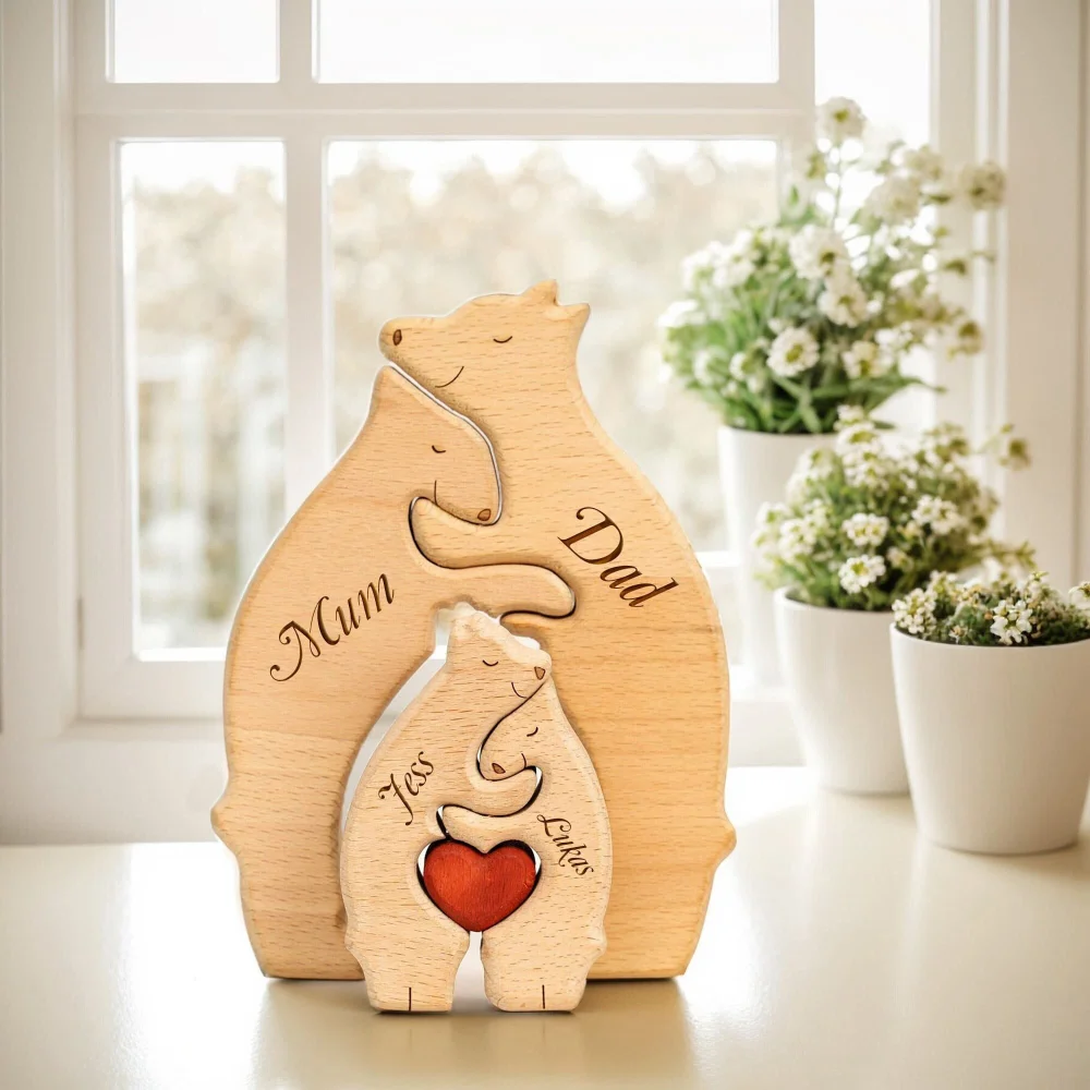 

Wooden Bear Family Puzzle Personalized Wooden Animal Puzzle Family Home Decor Christmas Gifts Kid Mom Dad Gift Bear Figurines