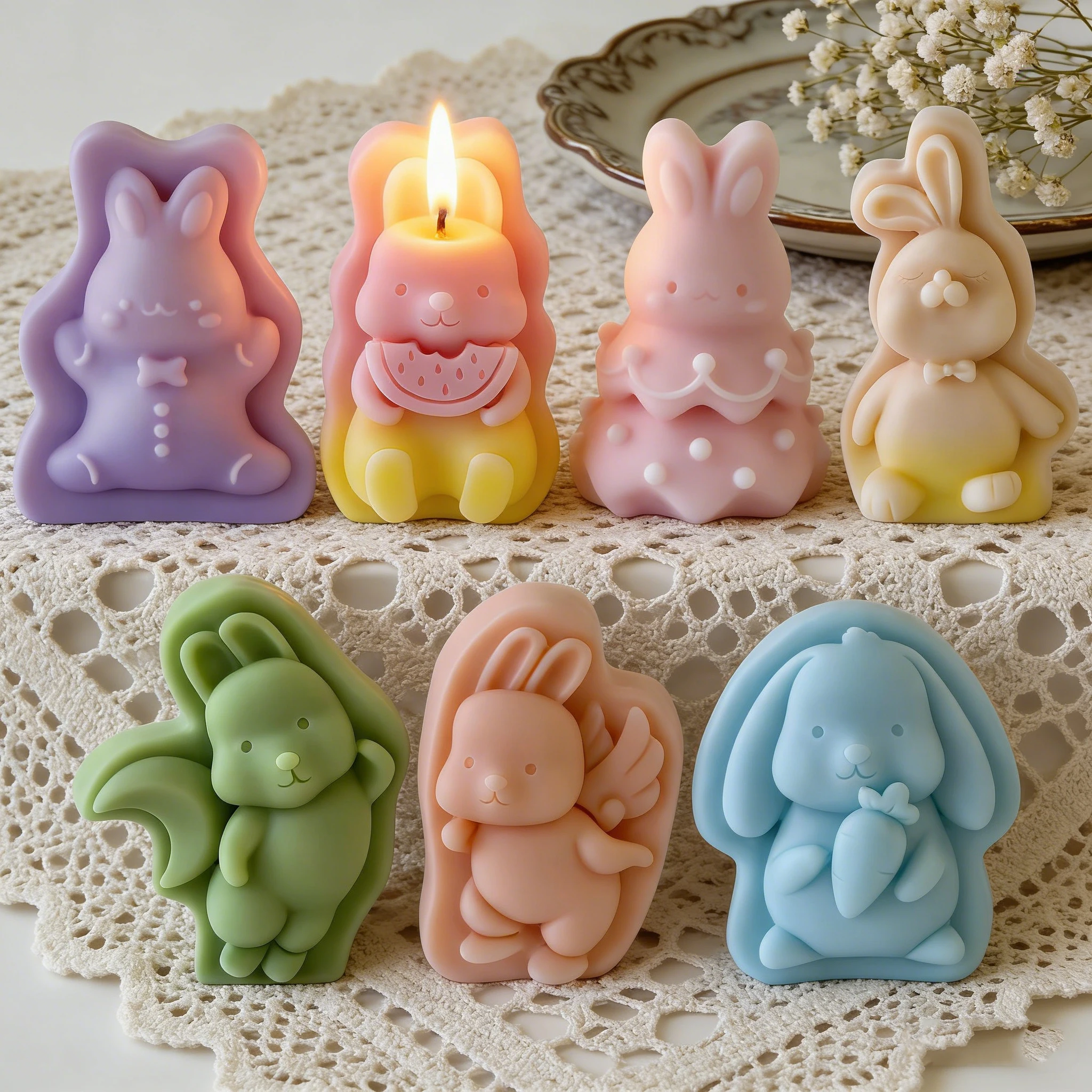 Easter Bunny Candle Silicone Mold DIY Rabbit Relief Wax Plaster Resin Soap Craft Figurine Home Decor Gift Making