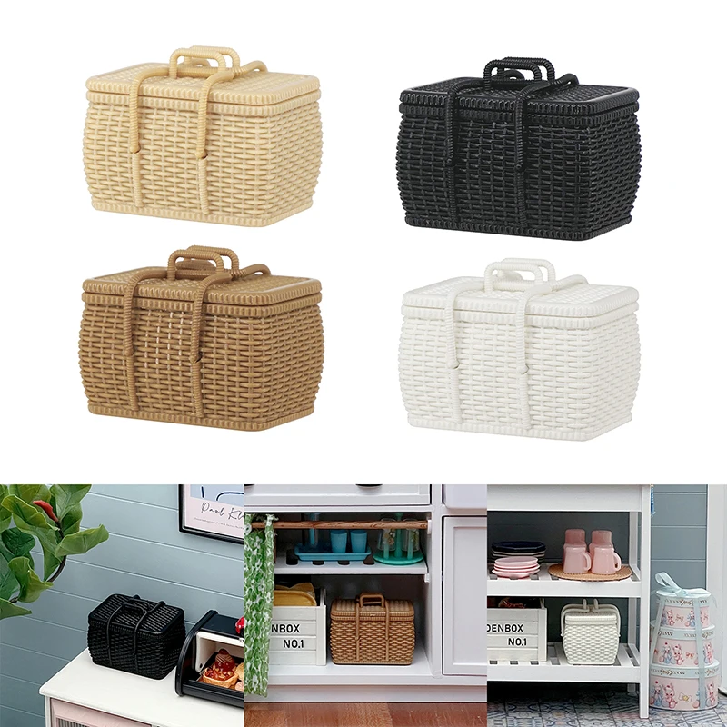 1pcs Dollhouse Miniature Plastic Weaved Bamboo Rattan Baskets Doll Mini Picnic Basket Doll House Furniture Decorations Toys