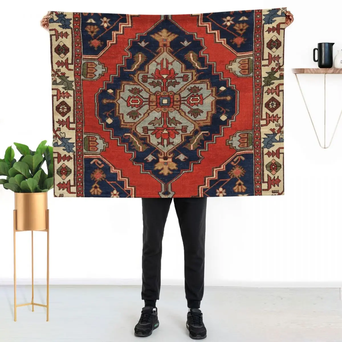 

Antique Persian Bakshaish Oriental Carpet Print Throw Blanket Warm Cozy Throw Blanket for Living Room Couch