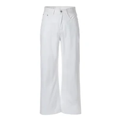 Summer Creamy-white Jeans Men's Loose Straight Trend Korean Street Fashion Pure Color Casual Versatile Wide-Leg Pants