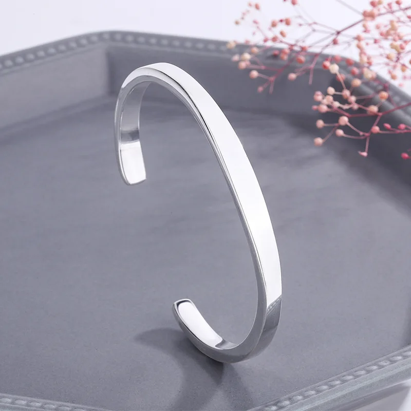 

New Fashion Simple Glossy Bracelets 925 Sterling Silver Jewelry Temperament Flat Glossy Solid Opening Bangles TYB114