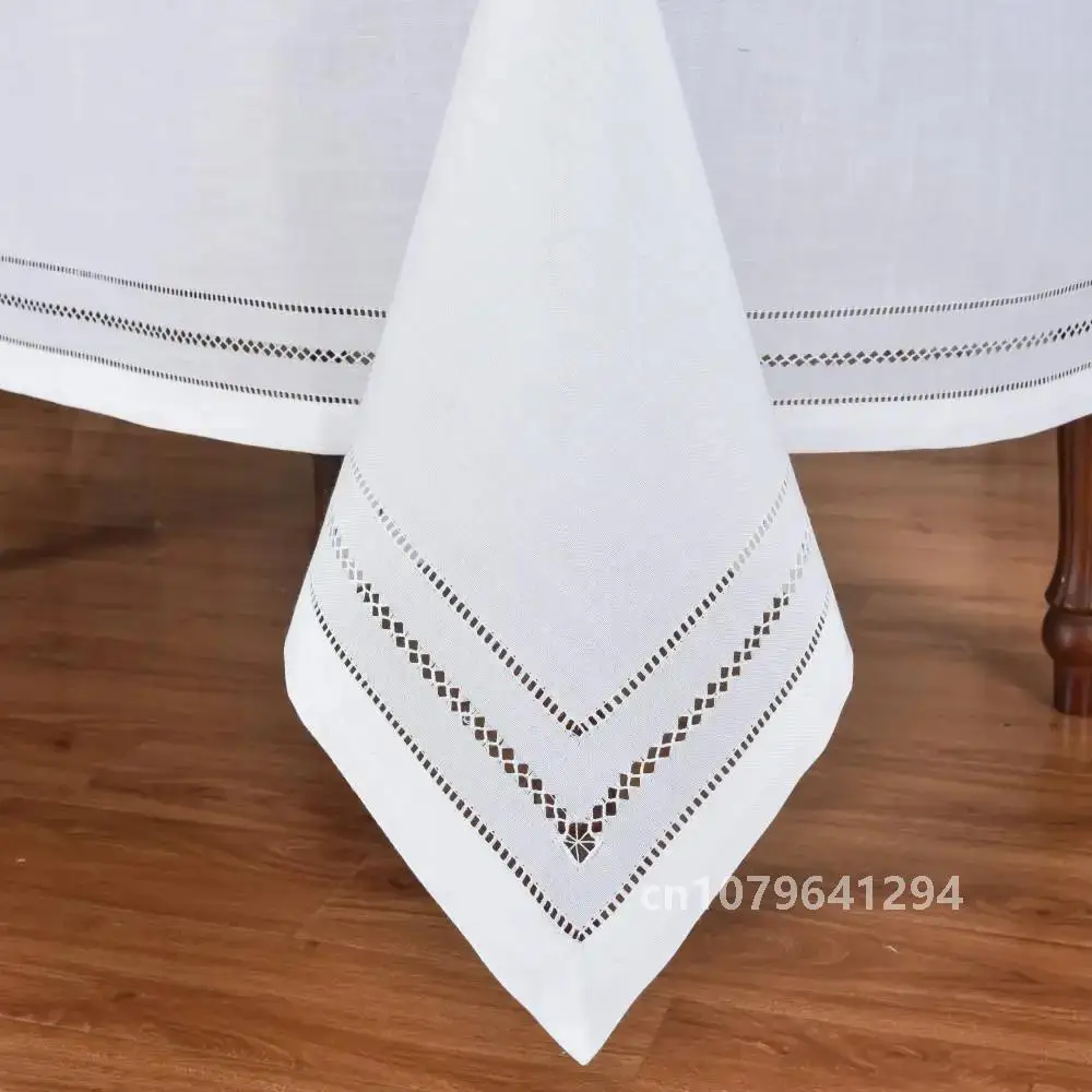 [0396Camellia Casa]Luxrary Concise Tablecloth Hemstitched by Hand,Square Rectangle,Linen Look & Washable, Home,Restaurant,Airbnb