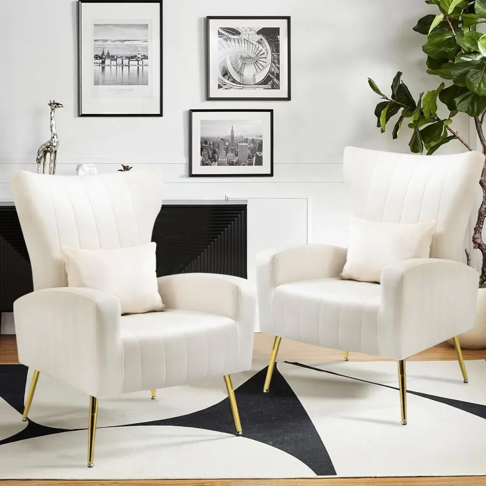 

Velvet Accent Chairs Set of 2, Modern Arm Chair with Wingback & Gold Metal Legs for Living Room, Bedroom, Waiting Room