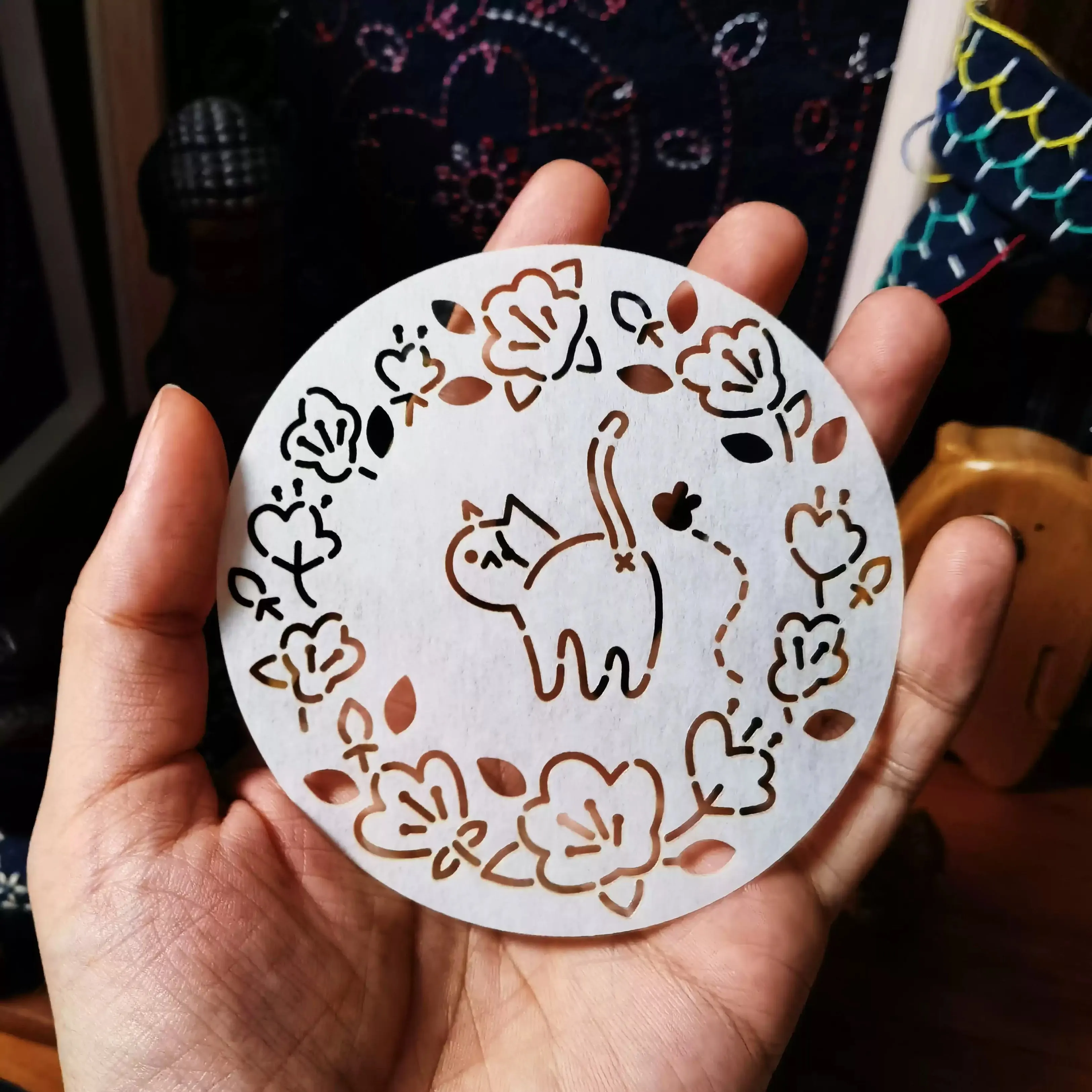 cut cat Cloth Embroidery quilting Template Sashiko Stencils Reusable PET follow board for Home coaster Decor,Fabric Crafts