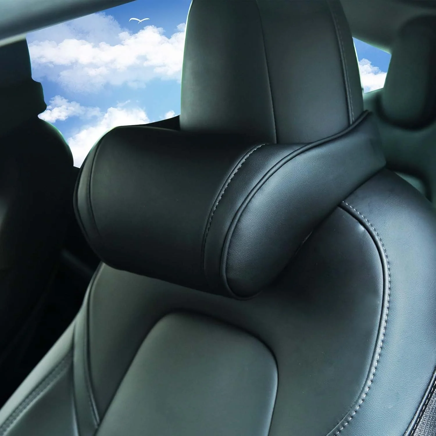 Für Tesla Model 3/Y/X/S Sitz-Kopfstütze Reise-Nackenkissen PU-Leder Nackenkissen Memory-Schaum Kissen Auto-Zubehör – Detail 8