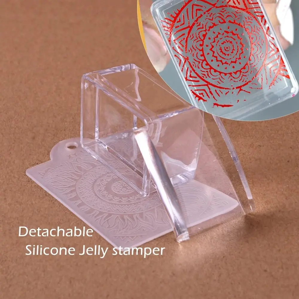 Kits de plantillas de transferencia de esmalte de cabeza de silicona de cristal, estampador de uñas rectangular, raspador de manicura, juego de raspador de estampado de gelatina para decoración de uñas