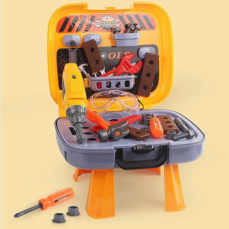 Kids Tool Bench Toy Set Toddler 4 In 1 Engineer Role-Play Suitcase Simulation Carpenter Engineer Tools Pretend Playset