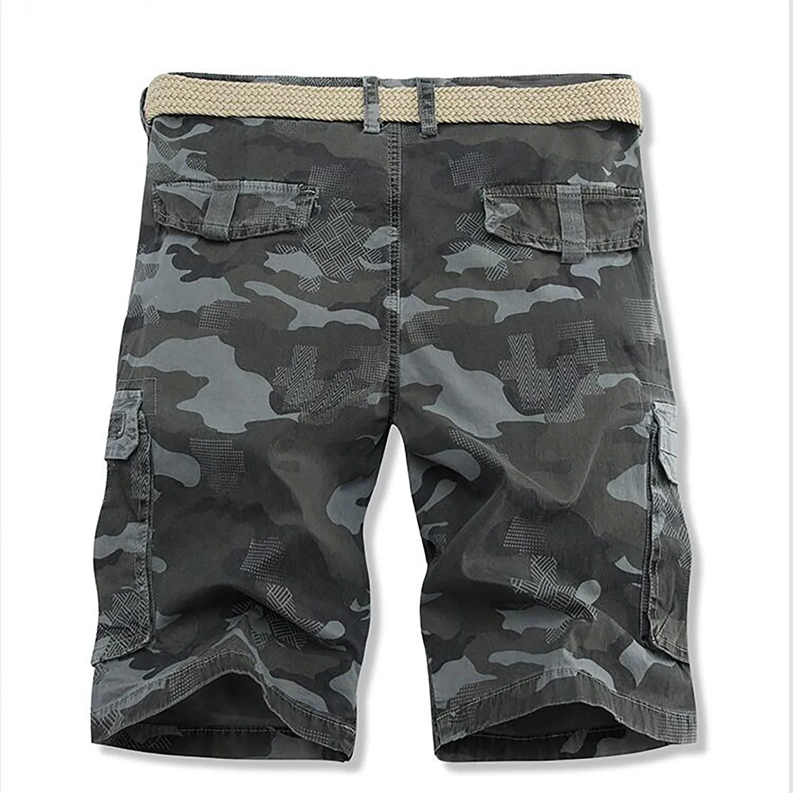 Shorts de carga masculino com bolsos, padrão de camuflagem, moda casual, shorts de trabalho com vários bolsos, verão, 2024