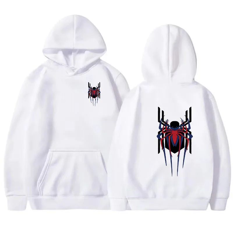 2024 New Men\'s Hoodie Street Fashion Deep Red Spider Print Sweatshirt Brushed Fleece Women\'s Casual Fun Loose Hoodie Men\'s Wear