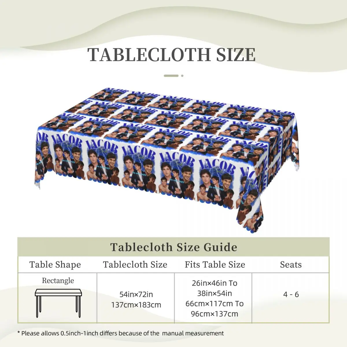 Jacob Elordi Australian Actor Customized Rectangular Tablecloth Waterproof Table Cover for Dining Events Table Cloth