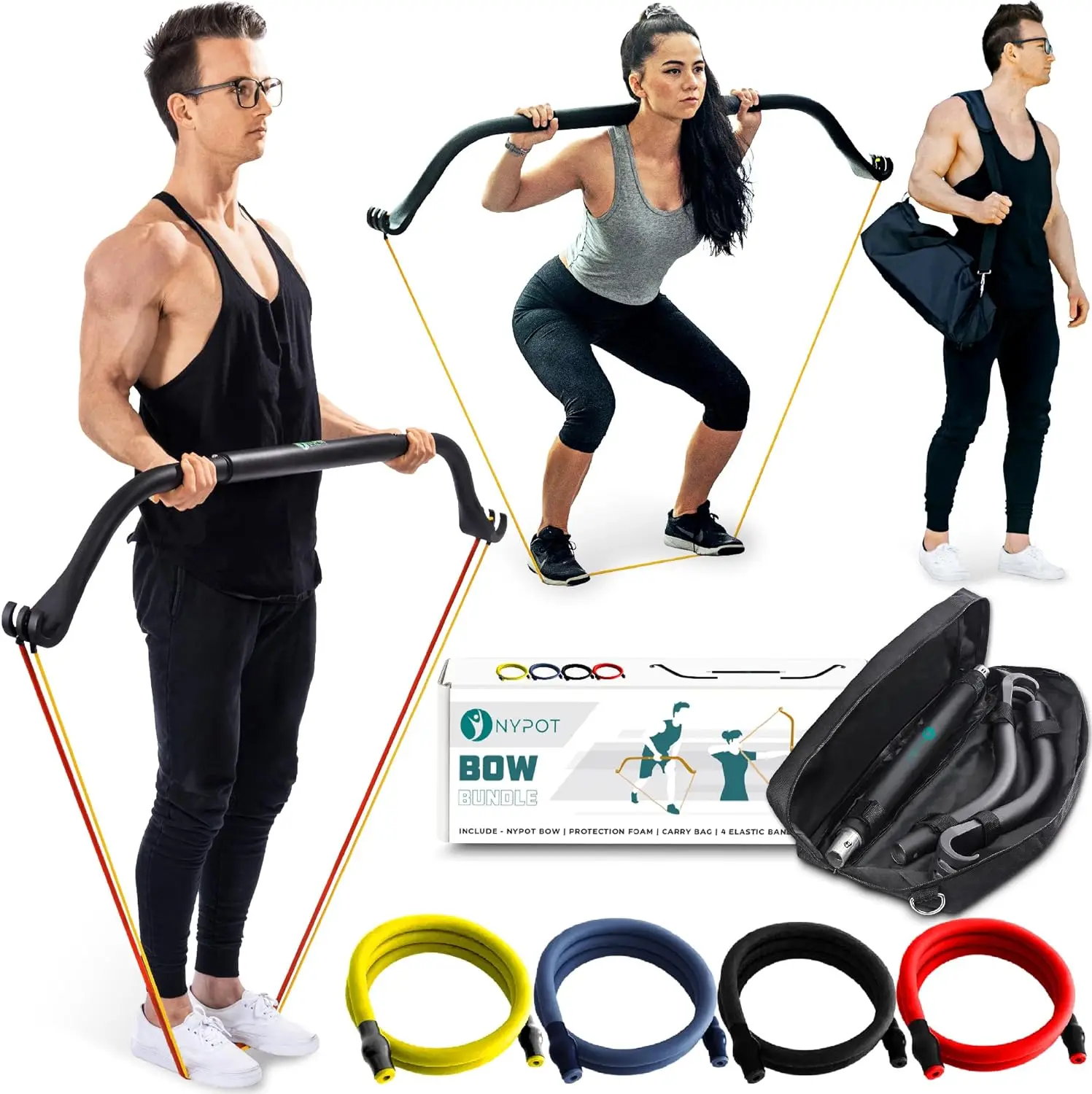 

Workout Bow & Portable Home Gym Equipment - Resistance Bands with Bar for Home Workout Equipment Men & Women All