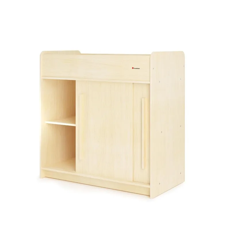 HOME.Mesa para cambiar pañales SafeGlide, construcción de madera duradera, estantería incorporada para un amplio almacenamiento, puertas deslizantes