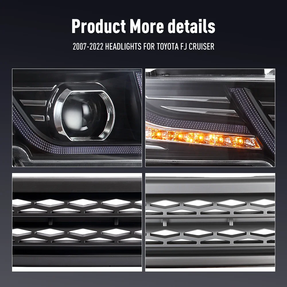2PCs Auto Styling Kopf Lampe für Toyota FJ CRUISER 2007-2022 LED Scheinwerfer Tagfahrlicht Signal Lampen auto Zubehör